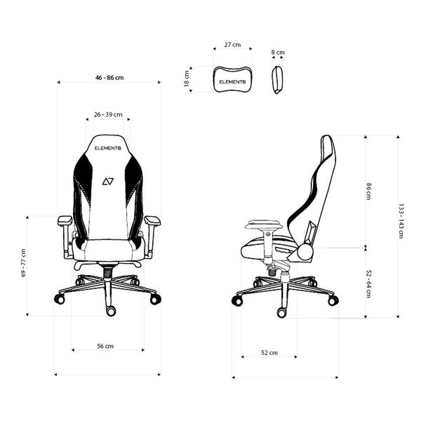 Imagem de Cadeira Gamer Ergonômica Elements Lunari Titan XL Preto 180kg