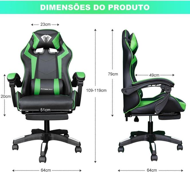 Imagem de Cadeira Gamer Ergonômica Escritório Python Fly X12 Pro Verde