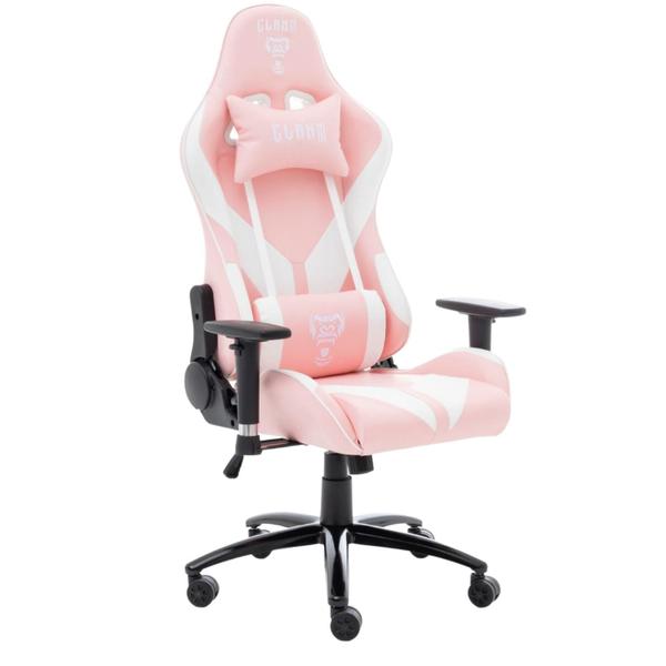 Imagem de Cadeira Gamer Escritório Branco e Rosa Claro MOUNT de Alta Qualidade Com Ergonomia Ajustável + Apoio Lombar e de Braço Suporta até 150kg