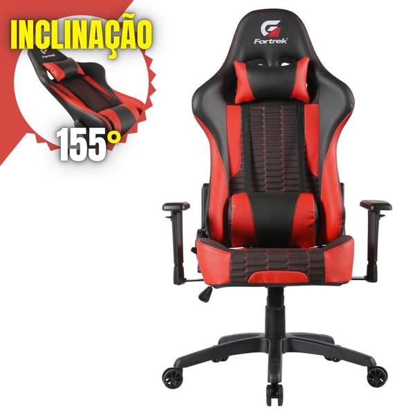 Imagem de Cadeira Gamer Escritório Fortrek Cruise Com Almofadas Ergonômicas para Lombar e Pescoço e Altura Ajustável de material sintético Boa Para Jogar por Horas Cor Preto e Vermelho