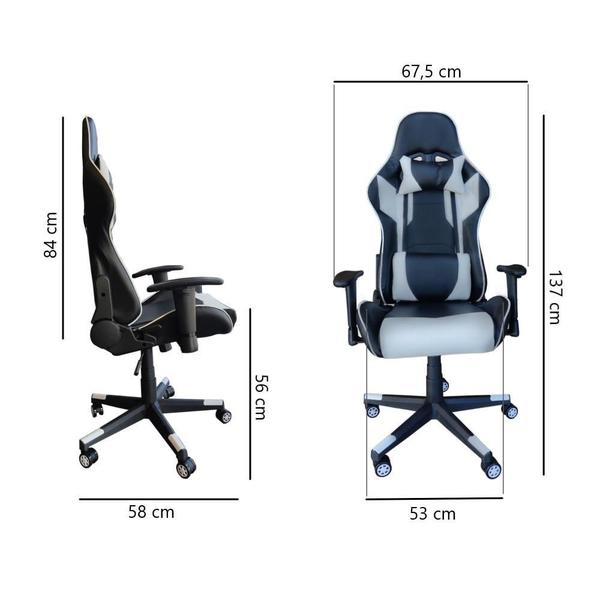 Imagem de Cadeira Gamer Escritório Giratória 2 Almofadas Home Office Ergonômica Regulagem Altura Branco Preto