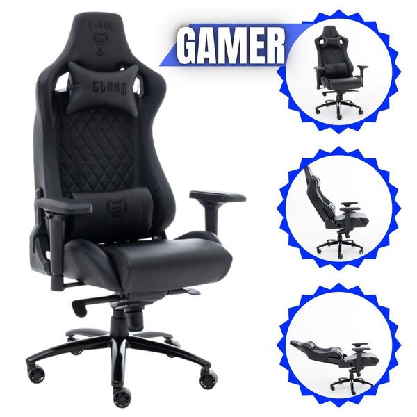 Imagem de Cadeira Gamer Escritório Presidente com Almofadas Lombar e Pescoço Ergonômica Acento Largo suporta até 180kg