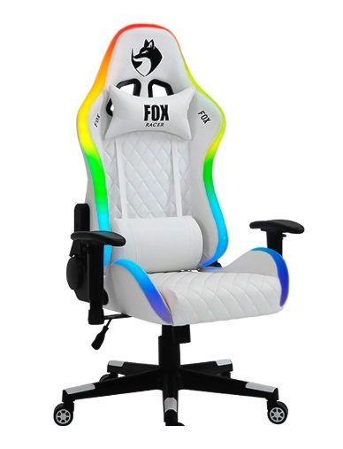 Imagem de Cadeira Gamer Fox Racer, até 130kgs, com rgb e Iluminação led, com almofadas, Reclinável, Branco Cadeira Gamer Fox Race