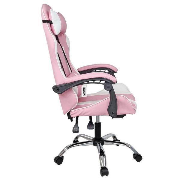 Imagem de Cadeira Gamer Giratória Com Rodinhas Cg1.07 Branco E Rosa