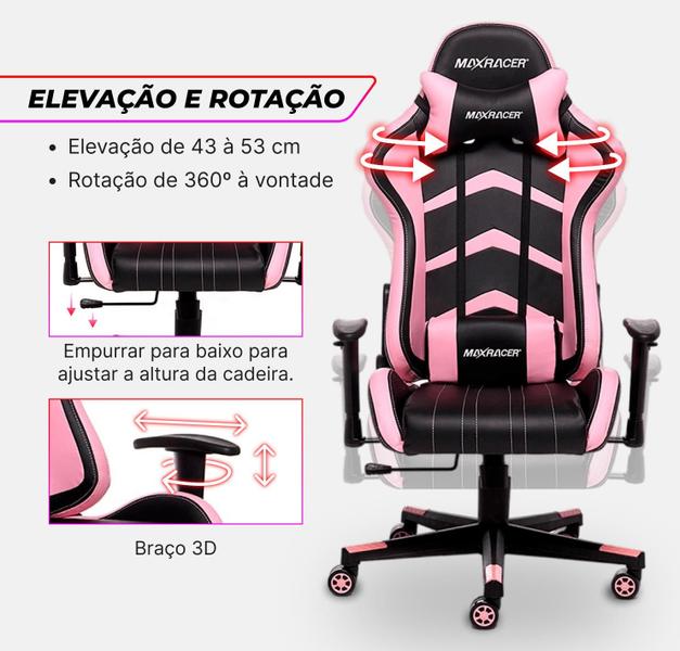 Imagem de Cadeira Gamer Max Racer Aggressive Rosa