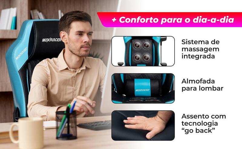 Imagem de Cadeira Gamer MaxRacer Bunker-SMI Azul 8 Pontos de Massagem