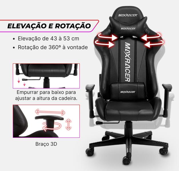 Imagem de Cadeira Gamer MaxRacer Skilled Preta Reclina 180 graus