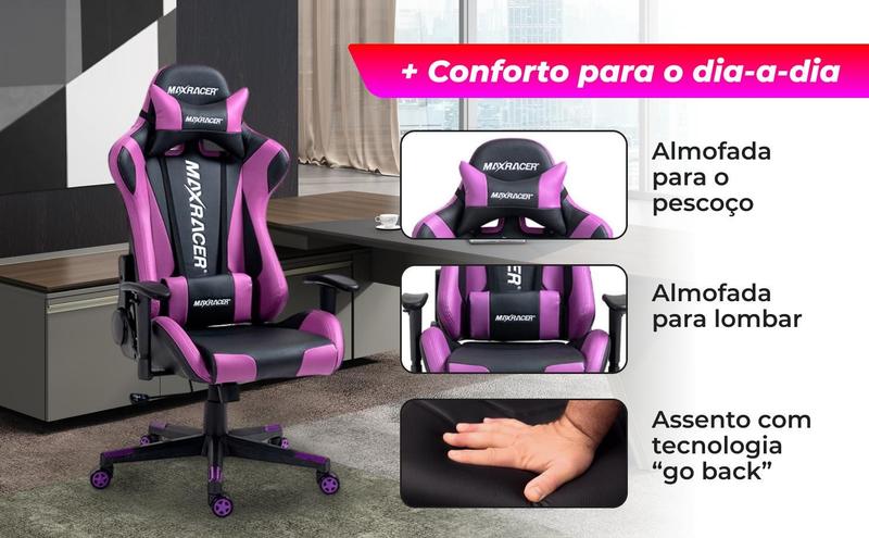 Imagem de Cadeira Gamer MaxRacer Skilled Roxa Reclina 180 graus