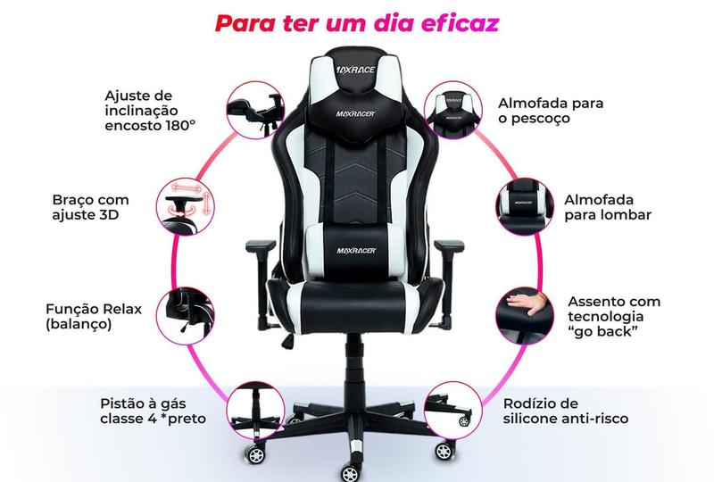 Imagem de Cadeira Gamer MaxRacer Tactical Branca Reclina 180 Braço 3D