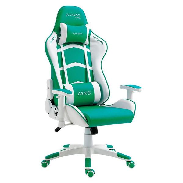 Imagem de Cadeira Gamer Mymax MX5, Até 150kg, Com Almofadas, Reclinável, Descanso de Braço 2D, Branco e Verde - MGCH-MX5/GRWH