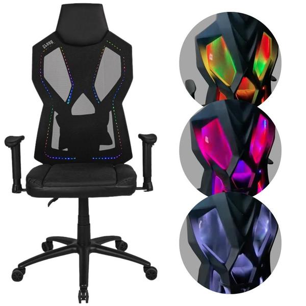 Imagem de Cadeira Gamer Skaly Clanm Com Apoio de Braço Ajustável 2D  Ergonômica Suporta Até 136Kg Com Iluminação de Led Rgb 3 Modos