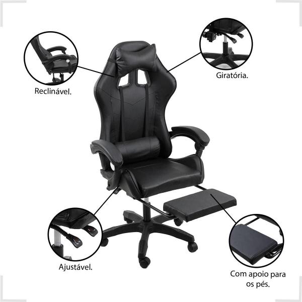 Imagem de Cadeira Gamer Stillus Ergonômica c/ Apoio p/ Pés 110-120cm