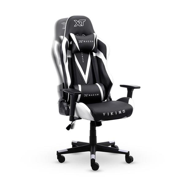 Imagem de Cadeira Gamer XT Racer Viking Series, Até 120Kg, Com Almofadas, Reclinável, Descanso de Braço 3D, Preto e Branco - XTR-021