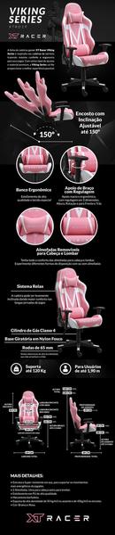 Imagem de Cadeira Gamer Xt Racer Viking Series XTR019 Rosa E Branco