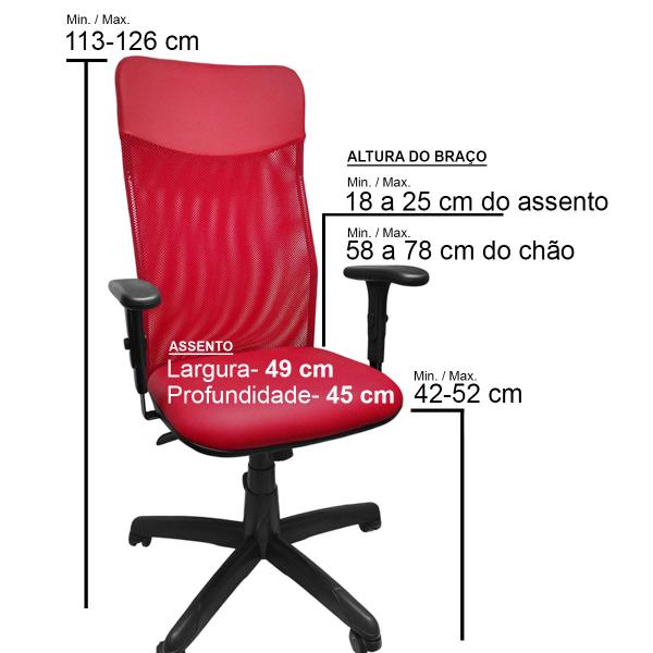 Imagem de Cadeira Giratória Presidente Extra Tela Mesh Para Escritório Ergonômica Com Braço Regulável Preta