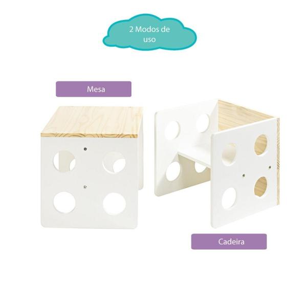 Imagem de Cadeira Infantil Cubo Montessoriano Natural/Branco - Casatema