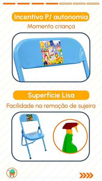 Imagem de Cadeira Infantil Dobrável Em Aço Resistente Até 40 Kg Ideal P/ Crianças Cores Estampas Lúdicas Divertidas Não Risca Chão