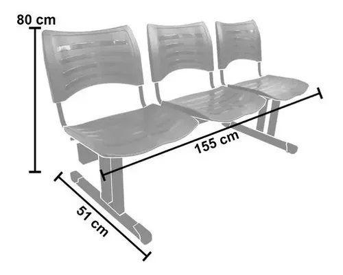 Imagem de Cadeira Longarina para recepção Iso 3 Lugares Em Polipropileno Preto - 1950
