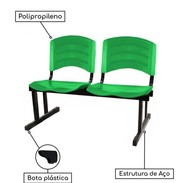 Imagem de Cadeira Longarina PLÁSTICA 02 Lugares - Cor Verde - POLLO MÓVEIS - 33029