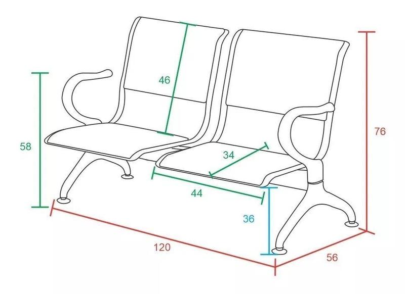 Imagem de Cadeira Longarina Tipo Aeroporto 2 Lugares com estofado cor Preta