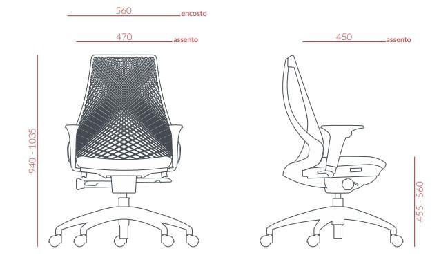 Imagem de Cadeira Office Bix Tela Preta Assento Aero Vermelho Autocompensador Base Piramidal 95cm - 64018