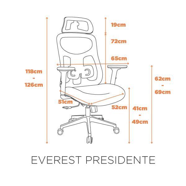 Imagem de Cadeira Office Everest Presidente Ergon.(NR17), Est. Nylon, Mecan. Sincron. Braços Reg. 3D, Ass. C/ Espuma Injetada, Enc. Tela Alta Resistência