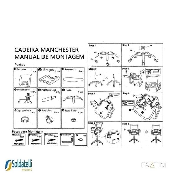 Imagem de Cadeira Office Giratória Manchester PP Preta Braços Fixos - Fratini