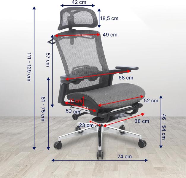 Imagem de Cadeira Office Presidente Supreme Ergonômica Mesh Reclinável Cinza