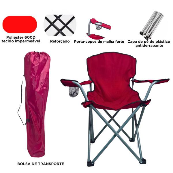 Imagem de Cadeira Para Camping Dobravel Reforçada Premium 160KG Vermel