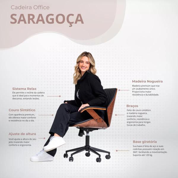 Imagem de Cadeira Para Escritorio Diretor Executiva Couro Saragoça