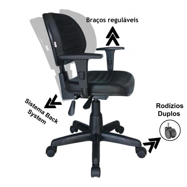 Imagem de Cadeira para escritório ergonômica Executiva Back System COSTURADA com Braços Reguláveis Cor Preta MARTIFLEX