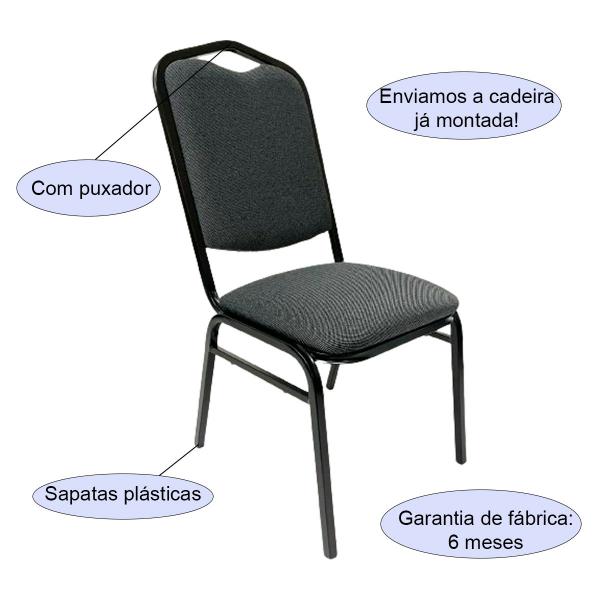 Imagem de Cadeira para Hotel ou Eventos com Reforço Empilhável cor Cinza-Preto Kit 4 Unidades