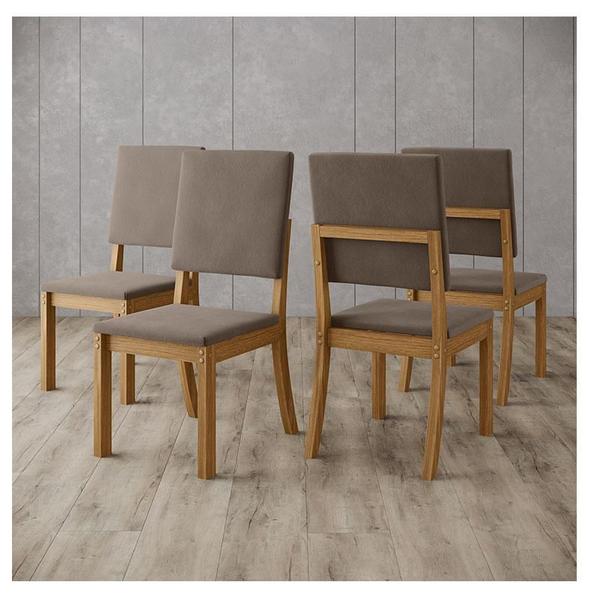 Imagem de Cadeira para Mesa de Jantar Milla Kit 4 Peças Nature Marrom Amêndoa - Henn