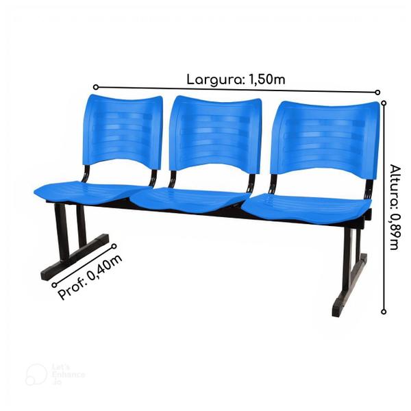 Imagem de Cadeira para sala de espera PLÁSTICA 03 Lugares Cor Azul Mastcmol