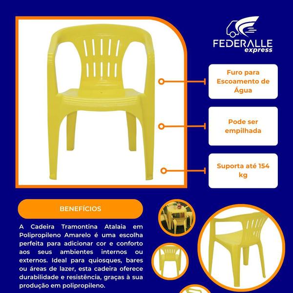 Imagem de Cadeira Plástica Monobloco Com Braços Atalaia Amarela - Tramontina