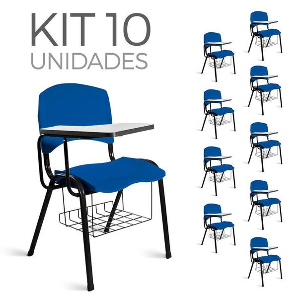 Imagem de Cadeira Plástica Universitária Kit 10 A/E Azul Lara