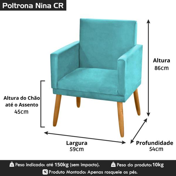 Imagem de Cadeira Poltrona Para Sala de Estar Quarto Recepção Decorativa Confortavel  Nina Pés Madeira Pálito C/Rodapé Suede Diversas Cores