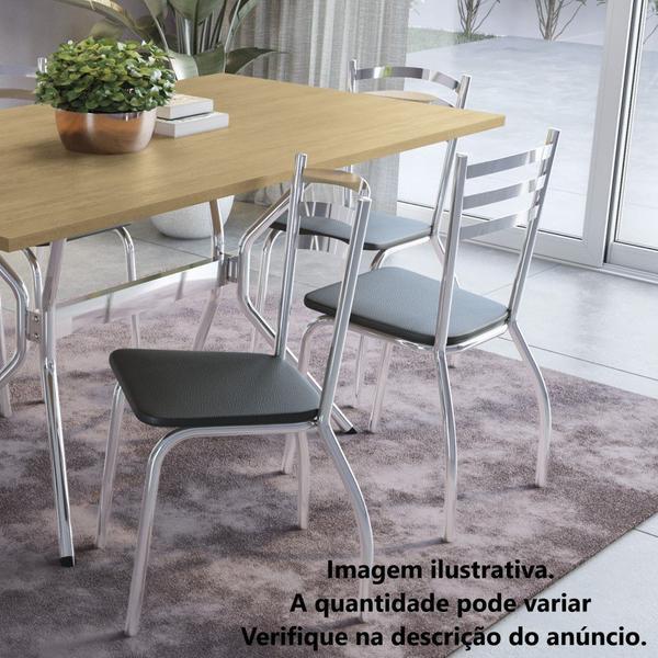 Imagem de Cadeira Portugal Kappesberg Sala de Jantar Cozinha Escritório Metal Cromado Forro Preto 2 Un