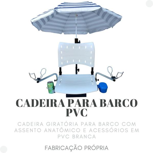 Imagem de Cadeira pvc branca p/ barco gira360 dobrável com acessórios