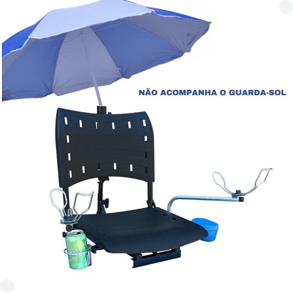 Cadeira pvc preta para barco gira360 dobrável com acessórios - Riomar Equipesca Imagem de Cadeira pvc preta para barco gira360 dobrável com acessórios
