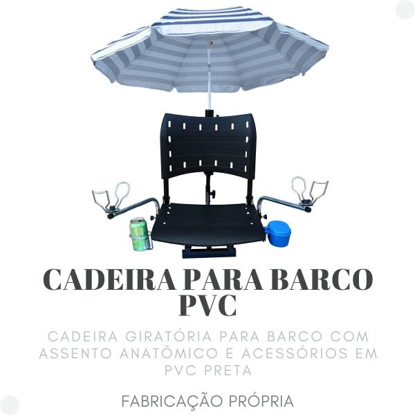 Cadeira pvc preta para barco gira360 dobrável com acessórios - Riomar Equipesca Imagem de Cadeira pvc preta para barco gira360 dobrável com acessórios