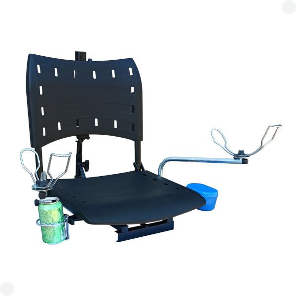 Cadeira pvc preta para barco gira360 dobrável com acessórios - Riomar Equipesca Imagem de Cadeira pvc preta para barco gira360 dobrável com acessórios