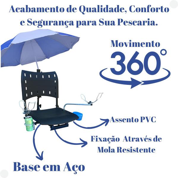 Cadeira pvc preta para barco gira360 dobrável com acessórios - Riomar Equipesca Imagem de Cadeira pvc preta para barco gira360 dobrável com acessórios