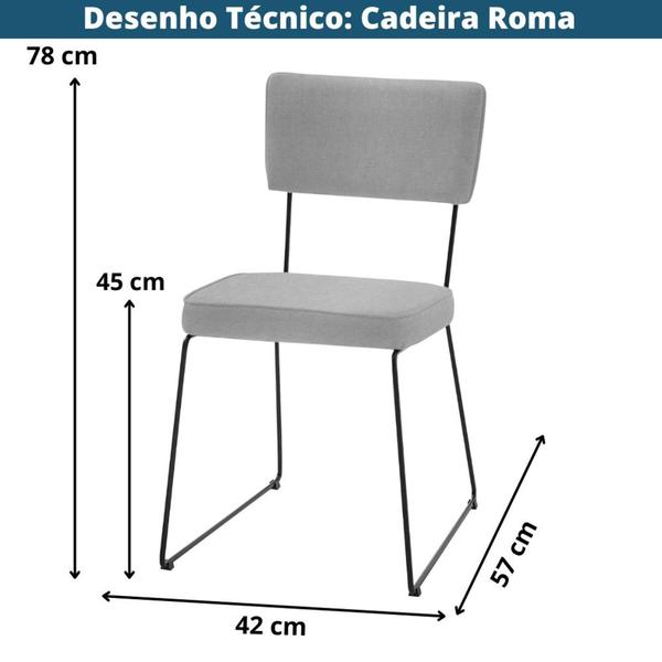 Imagem de Cadeira Roma Daf Móveis em Assento e Encosto em MDF c/ Espuma D28 Linho Azul Turquesa Base Aço Preto