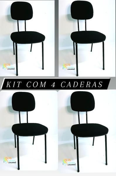 Imagem de Cadeira secretária fixa pé palito preta kit com 4