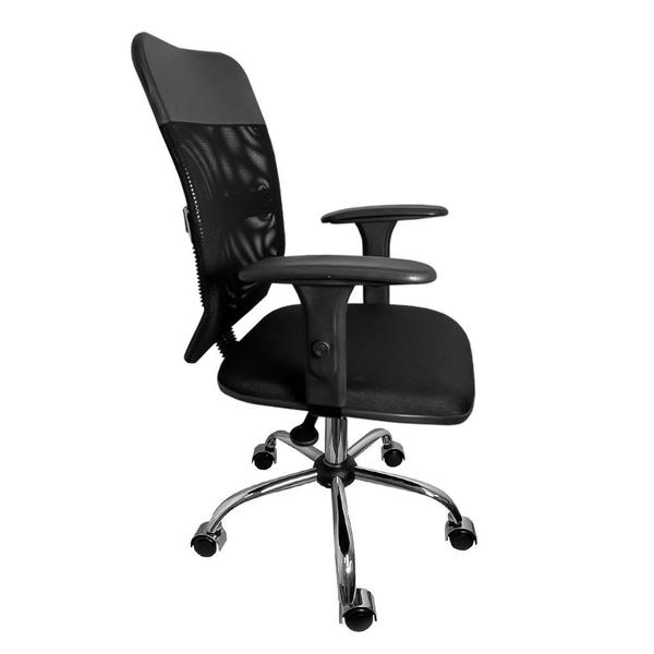 Imagem de Cadeira Tela Executiva Cromada Com Braço Regulável Preta - ULTRA Móveis