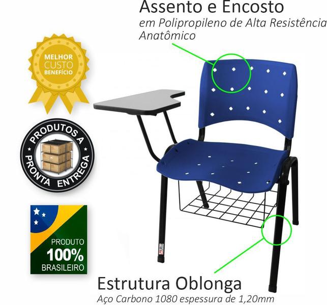 Imagem de Cadeira Universitária Plástica Acquamarine Anatômica Com Porta Livros 5 Unidades - ULTRA Móveis