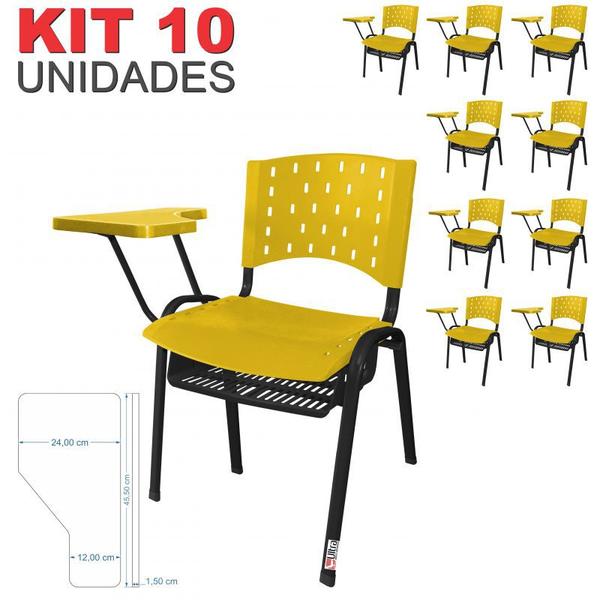Imagem de Cadeira Universitária Plástica Amarela com Porta Livros Plástico 10 Unidades Prancheta Plástica - ULTRA Móveis