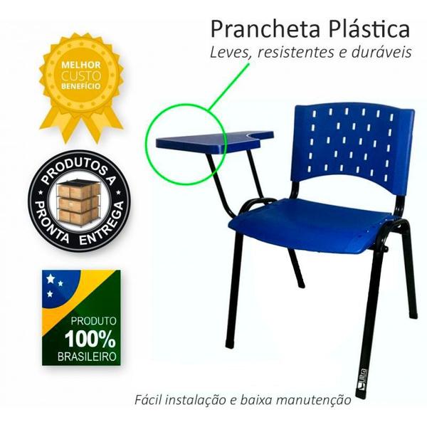 Imagem de Cadeira Universitária Plástica Azul 5 Unidades Prancheta Plástica - ULTRA Móveis