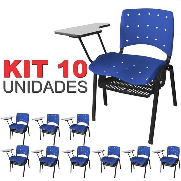 Imagem de Cadeira Universitária Plástica Azul Anatômica Com Porta Livros 10 Unidades - ULTRA Móveis